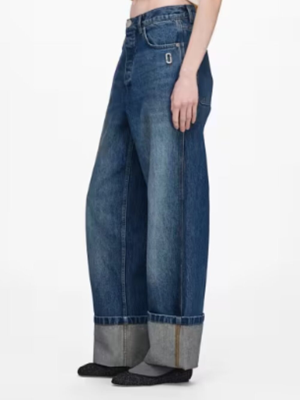 Marc Jacobs Wide Leg Jeans in Dark Blue with Gray Cuff